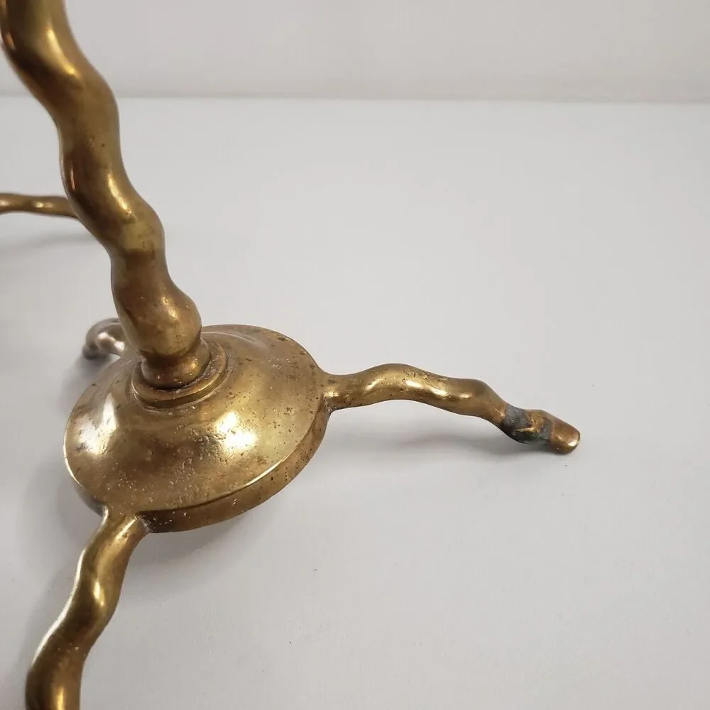 Antique Brass Candlesticks Twist Swirl Scroll Pair Double Candelabra Holders